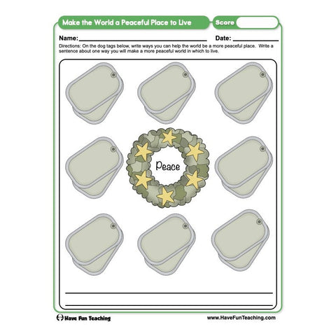 Make the World a Peaceful Place to Live Worksheet