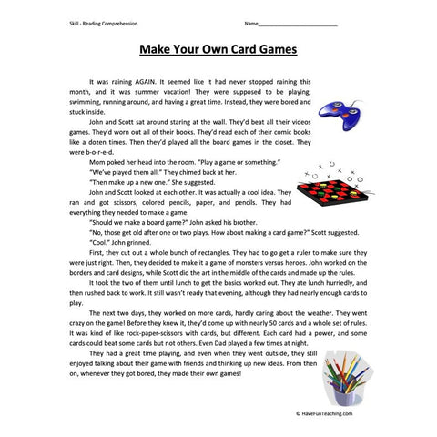 Make Your Own Card Games Worksheet