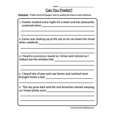 Making Predictions Worksheet 6