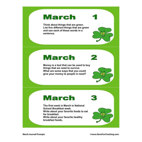 March Journal Prompts Worksheet