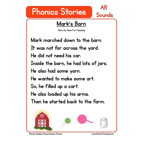 Marks Barn Phonics Reading Comprehension Story Ar Sound Worksheet