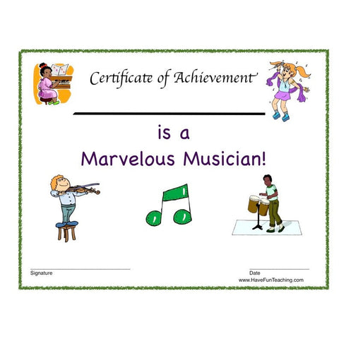 Marvelous Musician Certificate Worksheet