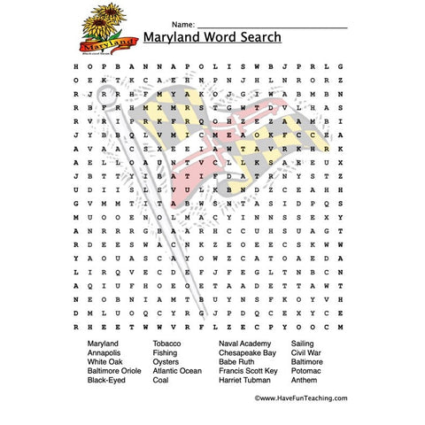 Maryland Wordsearch Worksheet