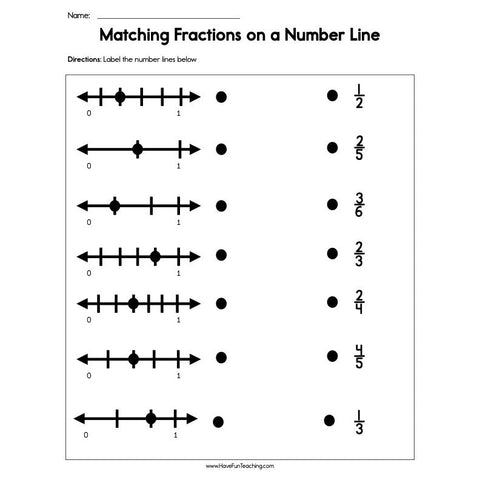 Matching Fractions on a Number Line Worksheet