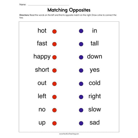 Matching Opposites Worksheet