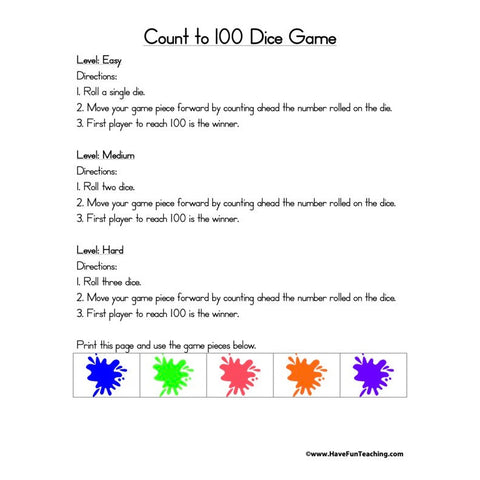 Math Dice Worksheet