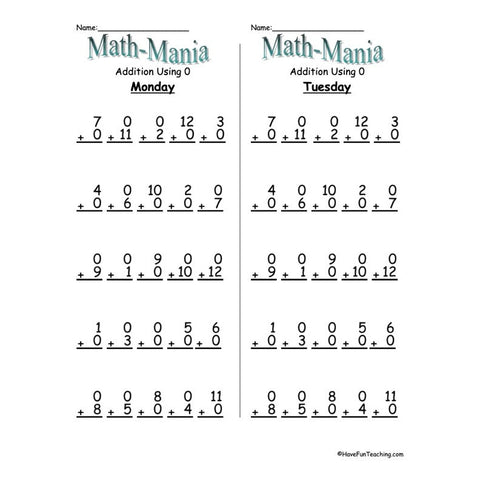 Math Mania Addition Daily Test Practice Worksheet