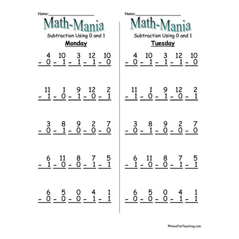 Math Mania Subtraction Worksheet