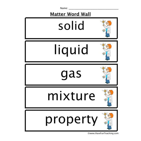 Matter Word Wall Worksheet