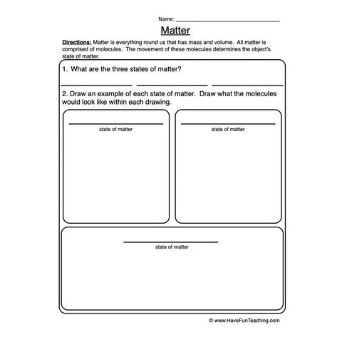 Matter Worksheet