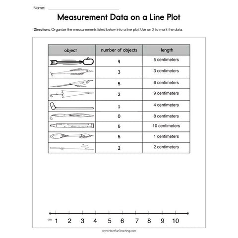 Measurement Data on a Line Plot Worksheet