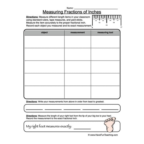 Measurement Fractions of Inches Worksheet 2