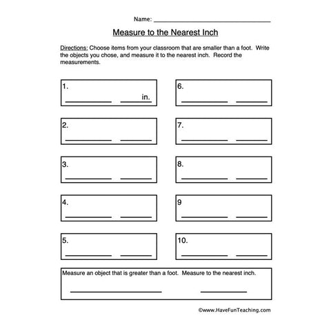 Measurement Inch Worksheet