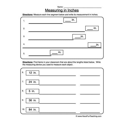 Measurement Inches Worksheet