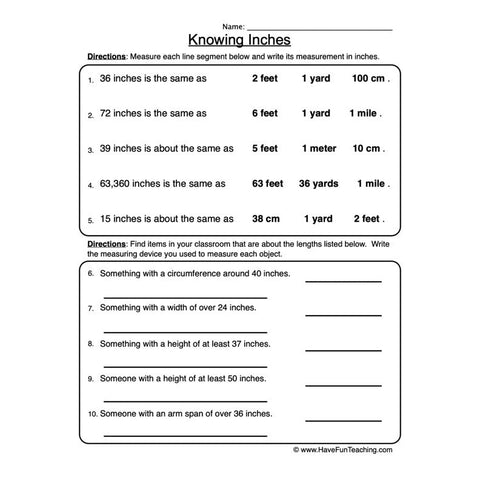 Measurement Inches Worksheet 2