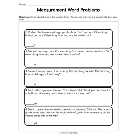 Measurement Word Problems Worksheet