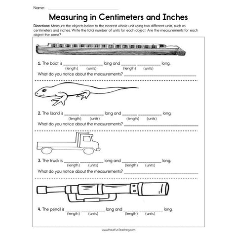 Measuring in Centimeters and Inches Worksheet