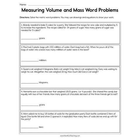 Measuring Metric Word Problems Worksheet
