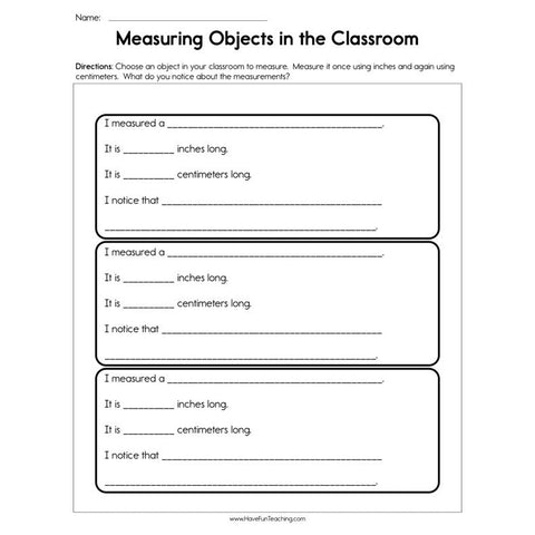 Measuring Objects in the Classroom Worksheet