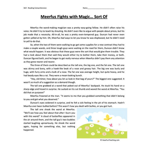 Meerfus Fights with Magic Sort Of Reading Comprehension Worksheet