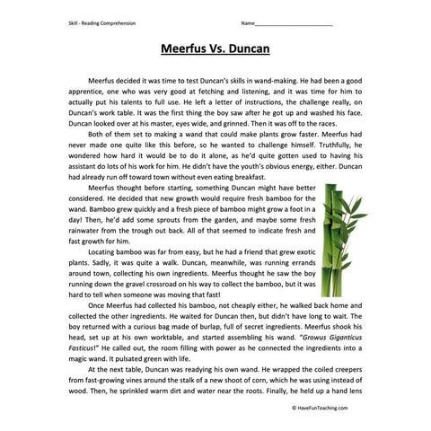 Meerfus Vs Duncan Reading Comprehension Worksheet