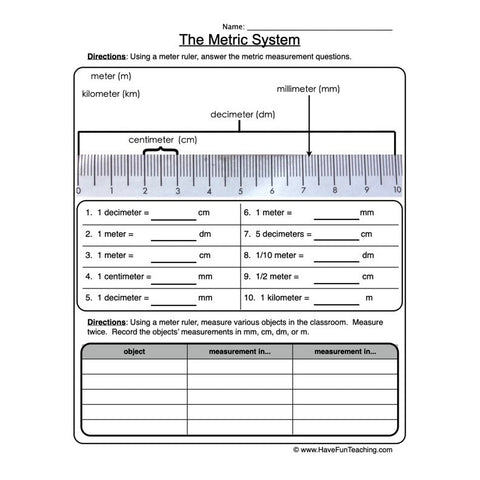 Metric Worksheet