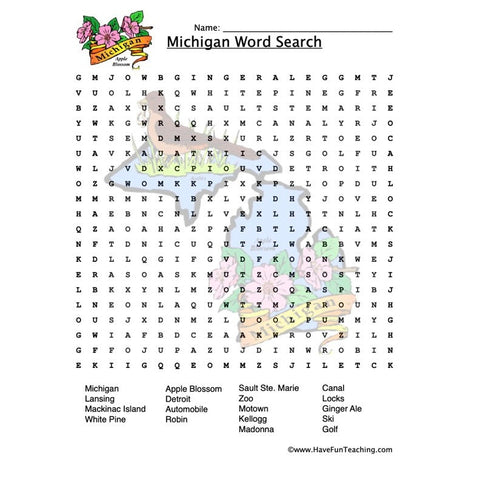 Michigan Wordsearch Worksheet