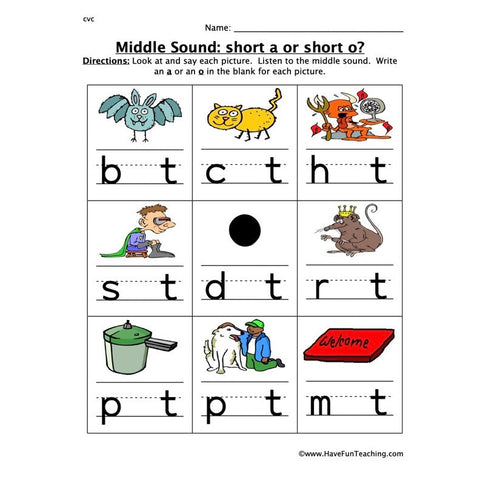 Middle Sound a or O Worksheet