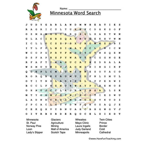 Minnesota Wordsearch Worksheet