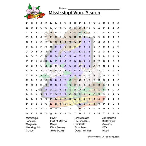 Mississippi Wordsearch Worksheet