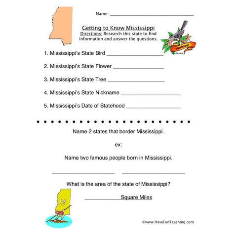 Mississippi Worksheet