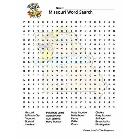 Missouri Wordsearch Worksheet
