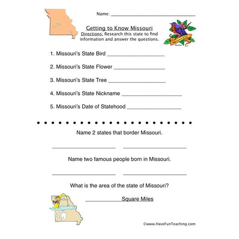 Missouri Worksheet