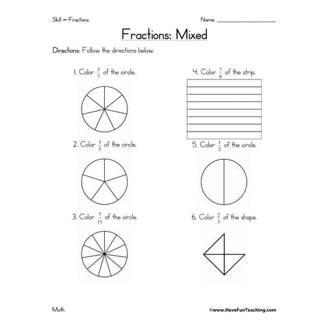Mixed Fractions Worksheet