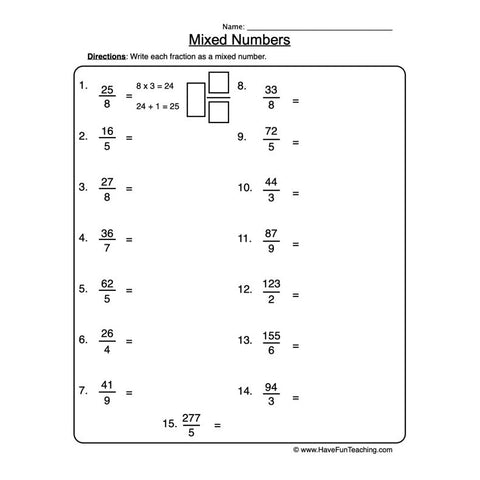 Mixed Numbers Worksheet