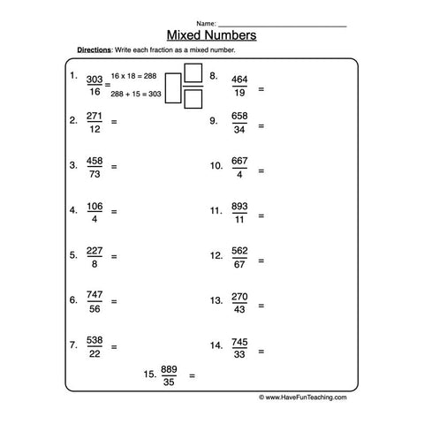 Mixed Numbers Worksheet 2