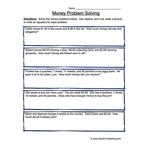 Money Problem Solving Worksheet 2