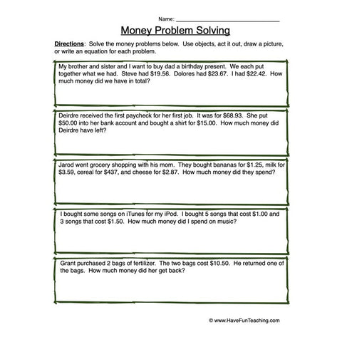 Money Problem Solving Worksheet 4