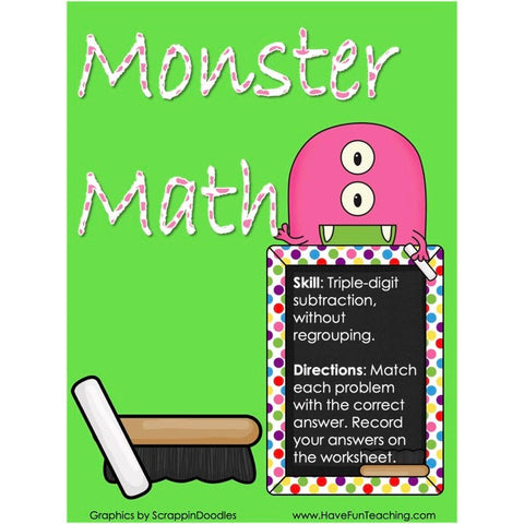 Monster Math Triple Digit Subtraction Game