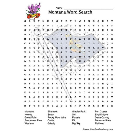 Montana Wordsearch Worksheet