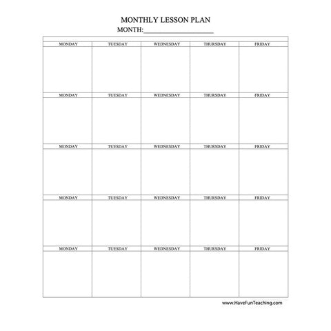 Monthly Lesson Plan Template Worksheet