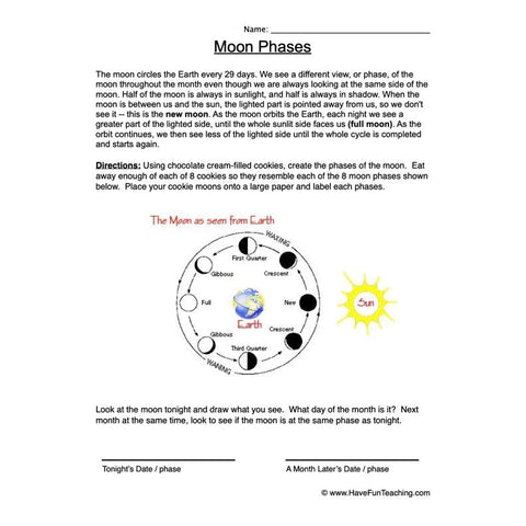 Moon Phases Worksheet