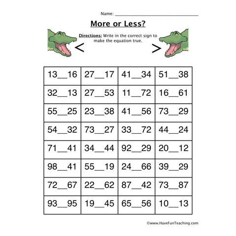 More or Less Worksheet