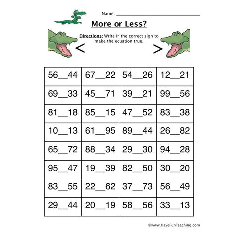 More or Less Worksheet 2