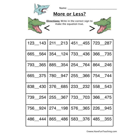 More or Less Worksheet 3