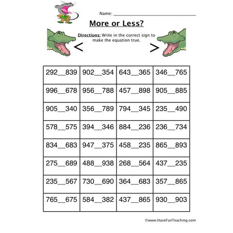 More or Less Worksheet 4
