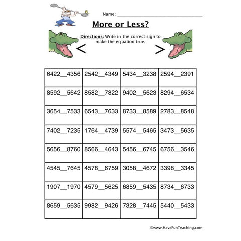 More or Less 6 Worksheet