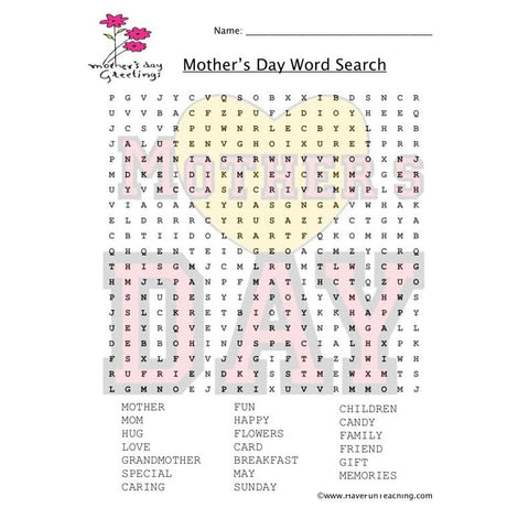 Mothers Day Word Search Worksheet