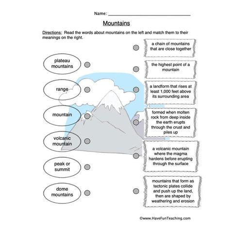 Mountains Worksheet