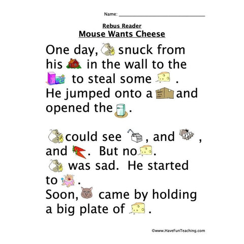 Mouse Wants Cheese Rebus Worksheet